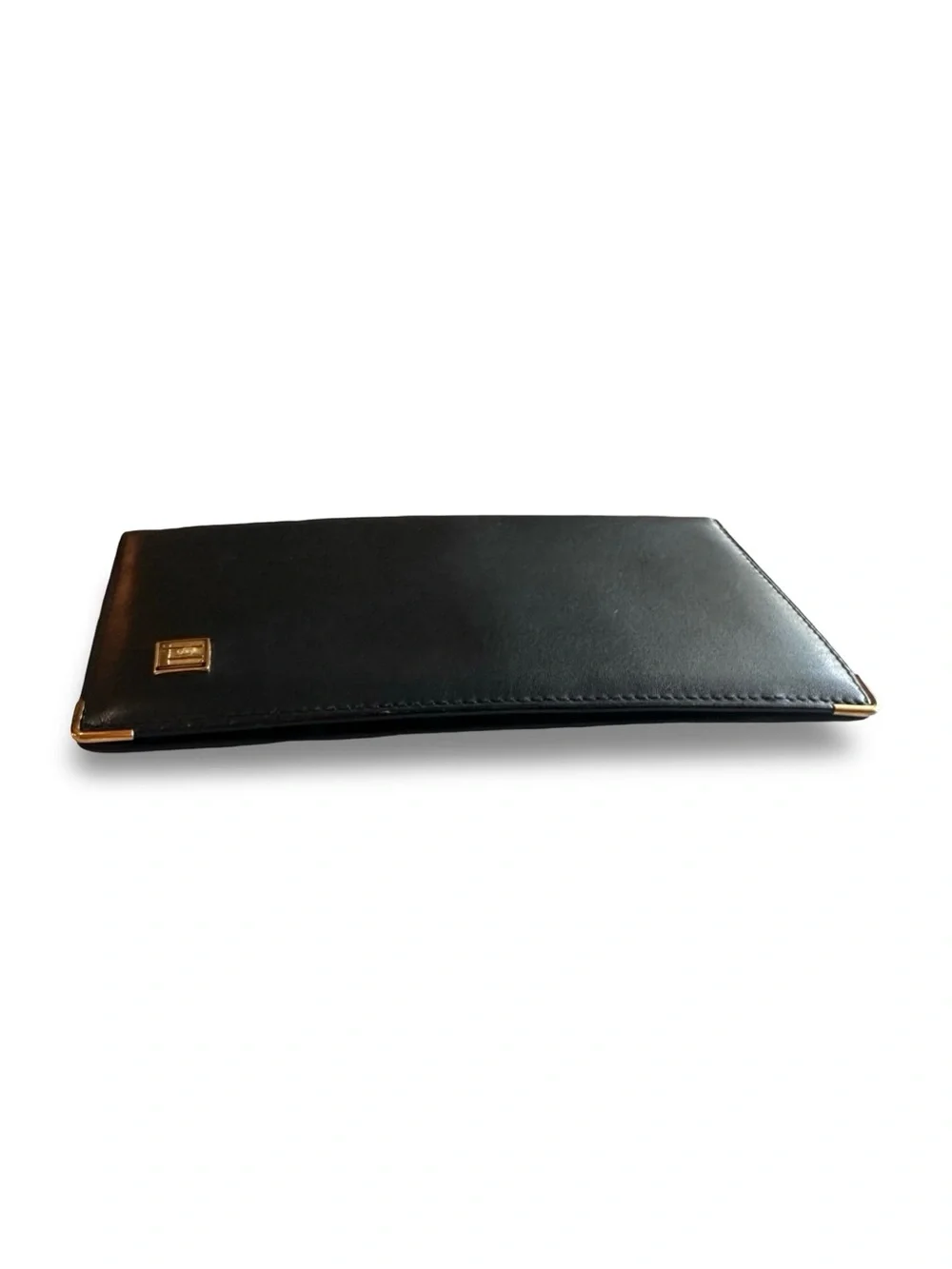 Dunhill Black Leather Long Card Organizer with Gold Accents Unisex